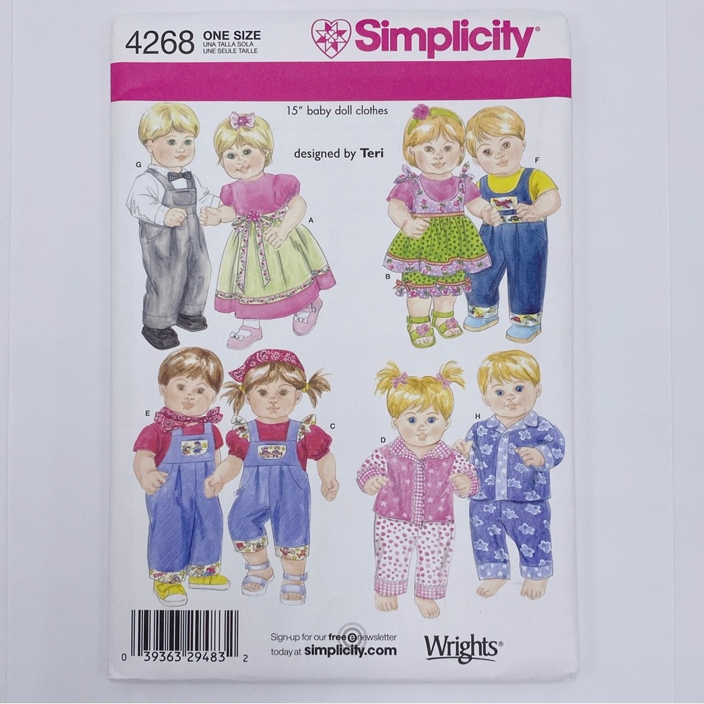 Simplicity Sewing Pattern 4268 One Size 15 Inch Dolls